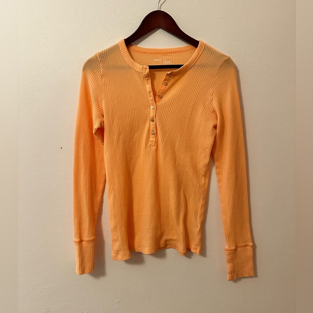 Aerie Long Sleeve Henley Top in Peach Orange